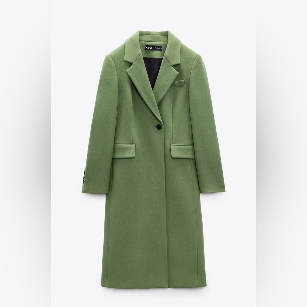 Zara Fitted Wool Blend Coat Greenish
